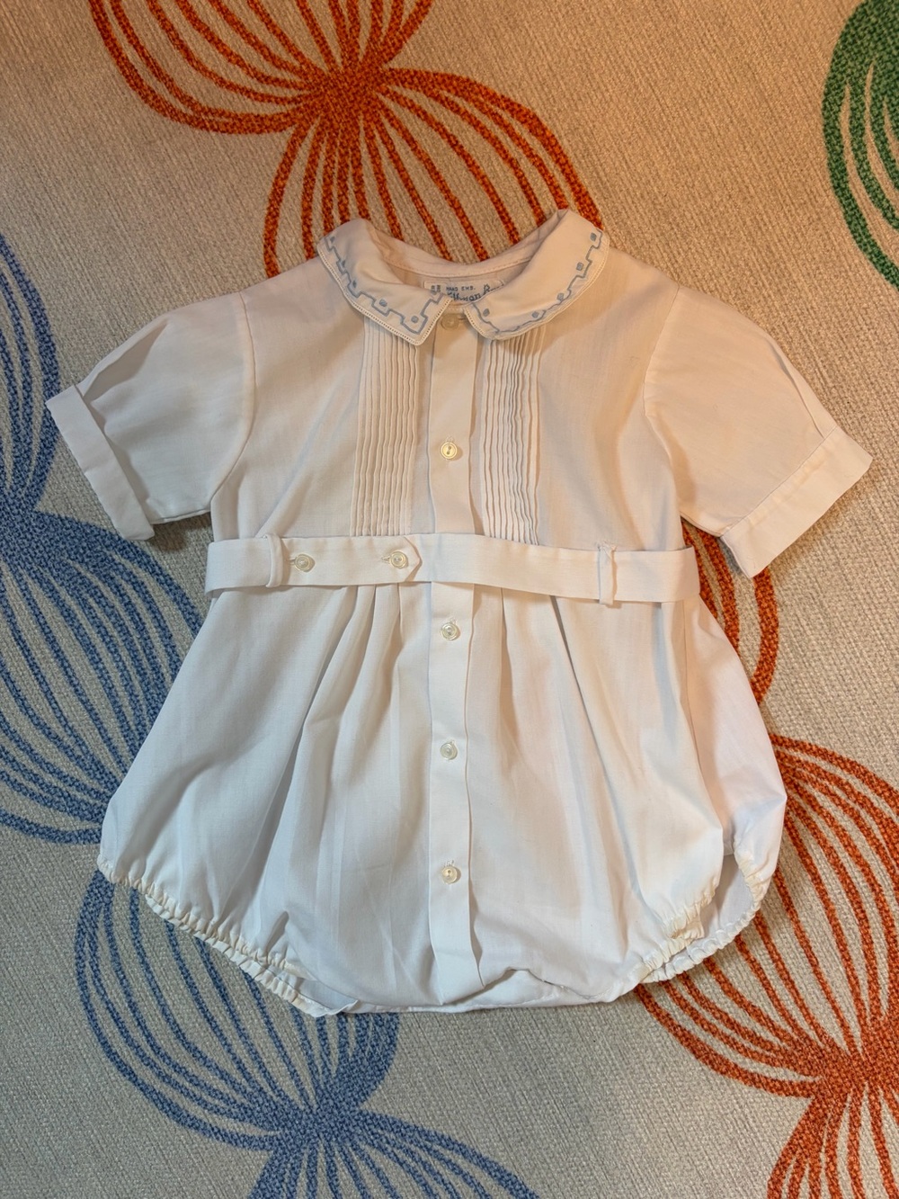 👶Feltman Bros. 6M Baby Bubble Romper with Light Blue Embroidery classic elegance